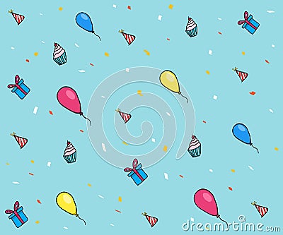 Balloon, Gift, Party Hat and Cupcake Pattern Stock Photo