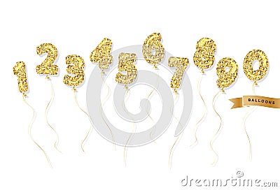 Balloon gold glitter numbers set. For birthday anniversary and celebration festive design. Vector Vector Illustration