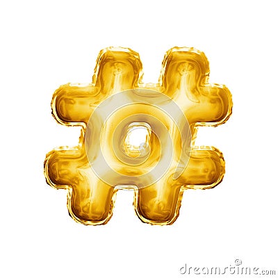 Balloon hashtag number sign symbol 3D golden foil realistic alphabet Stock Photo