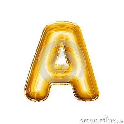 Balloon letter A 3D golden foil realistic alphabet Stock Photo