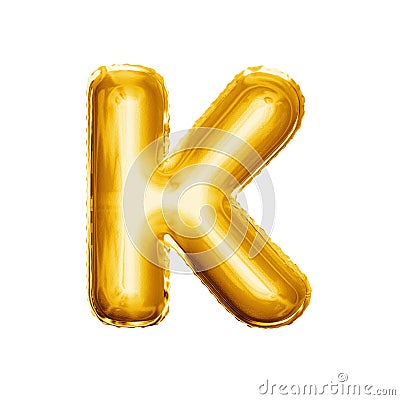 Balloon letter K 3D golden foil realistic alphabet Stock Photo