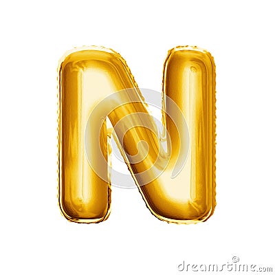 Balloon letter N 3D golden foil realistic alphabet Stock Photo