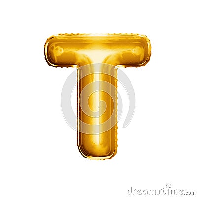 Balloon letter T 3D golden foil realistic alphabet Stock Photo