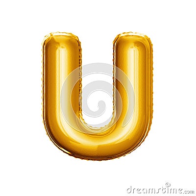 Balloon letter U 3D golden foil realistic alphabet Stock Photo