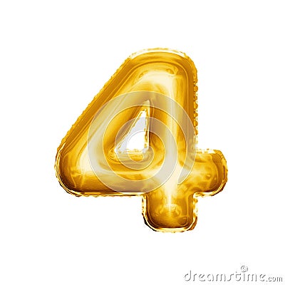 Balloon number 4 Four 3D golden foil realistic alphabet Stock Photo