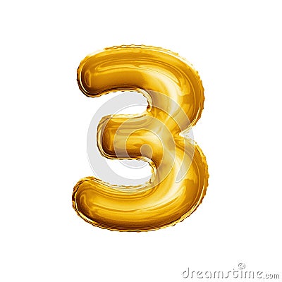 Balloon number 3 Three 3D golden foil realistic alphabet Stock Photo