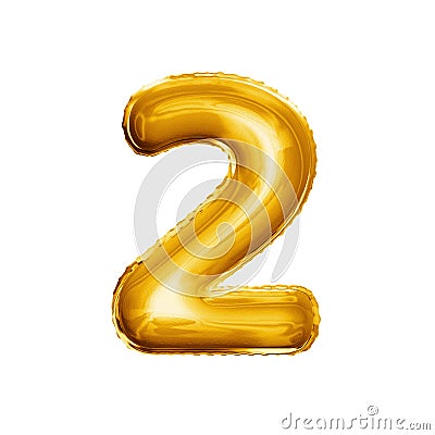 Balloon number 2 Two 3D golden foil realistic alphabet Stock Photo