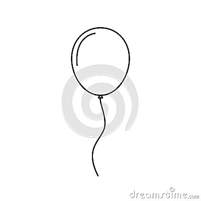 Balloon outline icon. Line ballon with string in cartoon style. Baloon for birthday, party and wedding. Black silhouette in doodle Vector Illustration