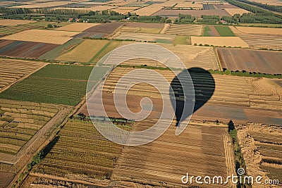 balloon shadow on patchwork farmland from above Stock Photo