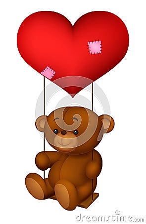 Balloon shaped read heart little bear cartoon swing Vector Illustration