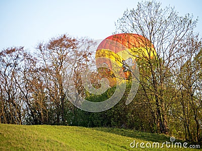 A balloon starting with tourists in the morning light Stock Photo