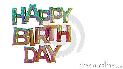 balloon text of colored Happy Birthday on white background, Happy Birthday Golden Stock Photo