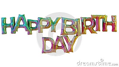 balloon text of colored Happy Birthday on white background, Happy Birthday Golden Stock Photo