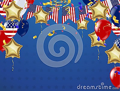 balloon on transparent on star pattern background, Vector illustration. independence day card United States July 4 Vector Illustration