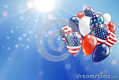 Balloon with United State of America Flag fly to beautiful sky copy space for text. Vector illustration Vector Illustration