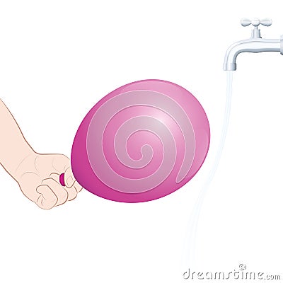 Balloon Water Stream Bending Water Static Charged Attracted Vector Illustration