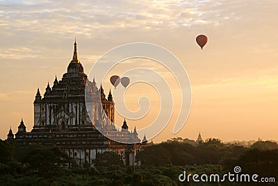 Ballooning at sunrise Stock Photo