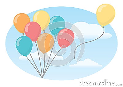 Bundle of balloons against sky Cartoon Illustration