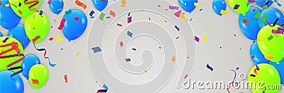 Balloons Abstract background Variegated Confetti Party Vector Background. Fun Streamer Template. Ribbon Shiny Poster. Multi Vector Illustration