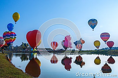 Balloons,Balloons in sky ,Balloon Festival,Singhapark International Balloon Fiesta 2017,Chiang Rai, Thailand Editorial Stock Photo