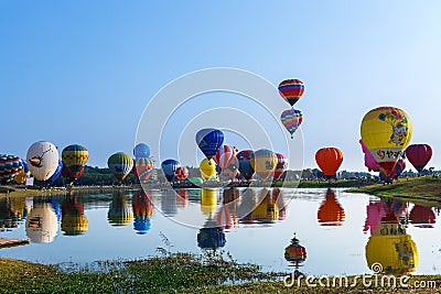 Balloons,Balloons in sky ,Balloon Festival,Singhapark International Balloon Fiesta 2017,Chiang Rai, Thailand Editorial Stock Photo