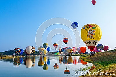 Balloons,Balloons in sky ,Balloon Festival,Singhapark International Balloon Fiesta 2017,Chiang Rai, Thailand Editorial Stock Photo