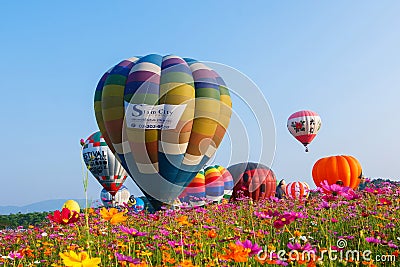 Balloons,Balloons in sky ,Balloon Festival,Singhapark International Balloon Fiesta 2017,Chiang Rai, Thailand Editorial Stock Photo