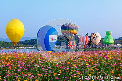 Balloons,Balloons in sky ,Balloon Festival,Singhapark International Balloon Fiesta 2017,Chiang Rai, Thailand Editorial Stock Photo