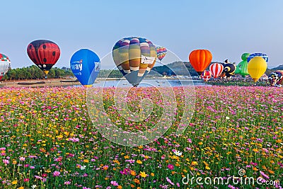 Balloons,Balloons in sky ,Balloon Festival,Singhapark International Balloon Fiesta 2017,Chiang Rai, Thailand Editorial Stock Photo