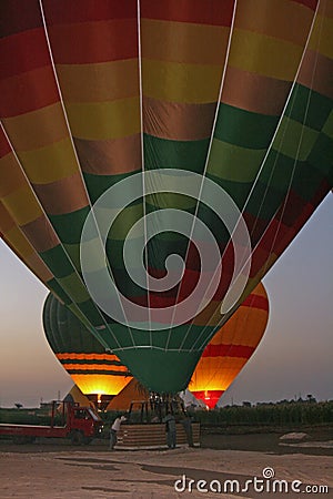 Balloons being inflated ready for take-off in Egypt Stock Photo