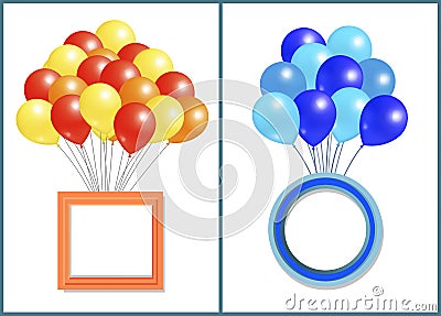 Balloons Big Bundle with Round and Square Frame Vector Illustration