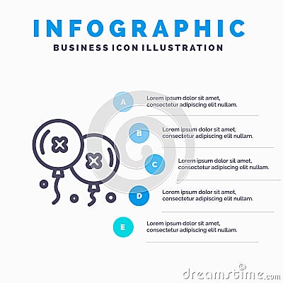 Balloons, Birthday, Birthday Party, Celebration Line icon with 5 steps presentation infographics Background Vector Illustration