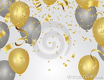 Balloons collection. Holiday illustration abstract background with many falling gold tiny confetti pieces. vector background Vector Illustration