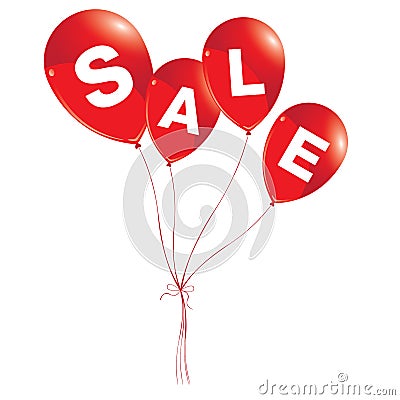 Balloons concept of SALE for shops and event. Red balloons with sale on white background. Stock Photo