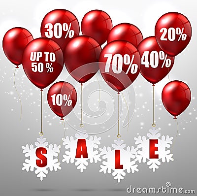 Balloons and discounts on sale background Vector Illustration