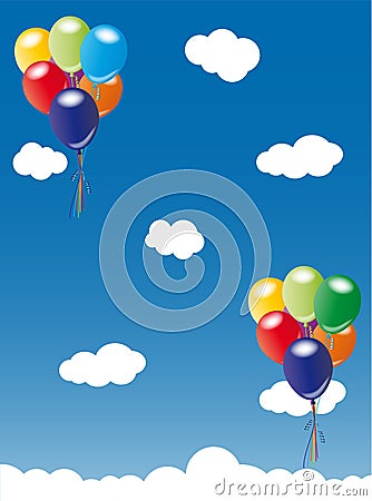 Balloons floating in blue sky Stock Photo