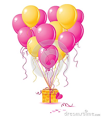 Balloons heart with gift Vector Illustration