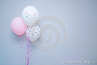 balloons with the image of a cat& x27;s face Stock Photo