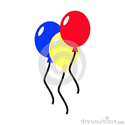 Balloons isolated icon on white background. Three colorful balloons. Flat style Vector Illustration