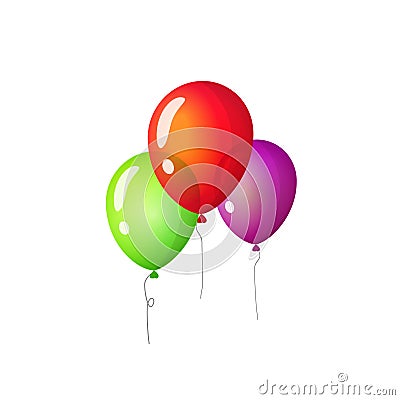 Balloons isolated vector illustration, flat cartoon three balloon flying in the air clipart Vector Illustration