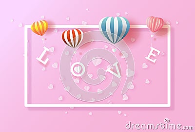 Balloons love valentine`s day with heart on purple background Cartoon Illustration