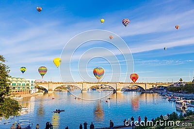 Balloons Over the Bridge Stock Photo