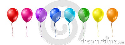 Balloons in realistic style. Balloons for birthday and party. Flying ballon with rope. Balloon in different colors Vector Illustration