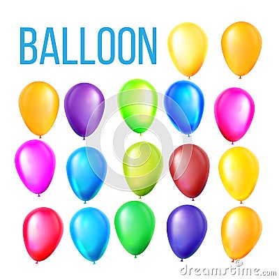 Balloons Set Vector. Birthday, Holiday Event Elements Decoration. Flying Object. Color Round Present. Realistic Vector Illustration