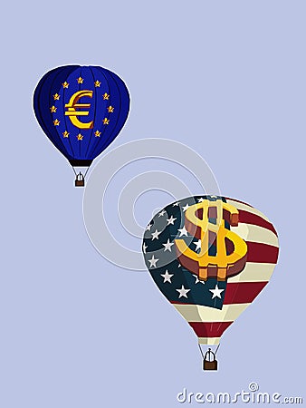 Balloons with signs euro and dollar, the vector image Stock Photo