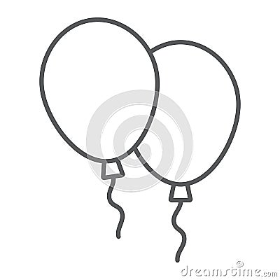 Balloons thin line icon, air and helium, toy sign, vector graphics, a linear pattern on a white background. Vector Illustration