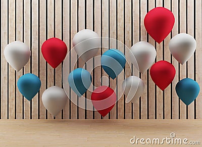 Balloons with wooden room in 3D render image Stock Photo