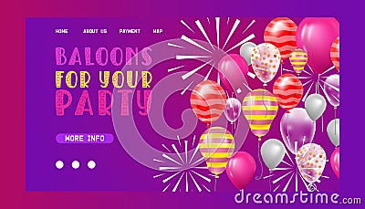 Ballooon vector web page celebrating birthday party anniversary cartoon kids happy birth holiday decoration backdrop Vector Illustration