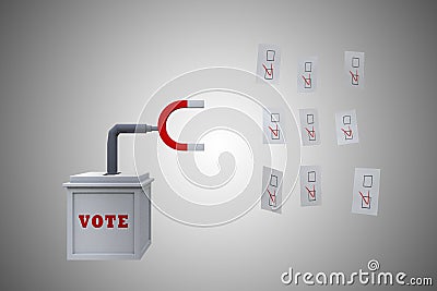 Ballot box magnetizes votes demonstrating Election fraud concept. 3D illustration. Cartoon Illustration