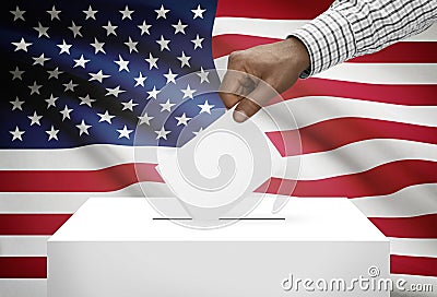 Ballot box with national flag on background - United States of America Stock Photo